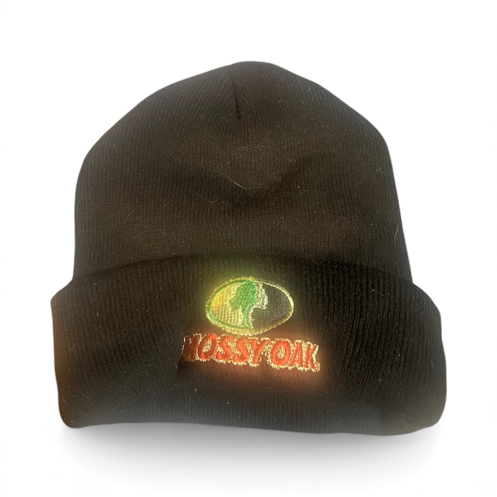 Mossy Oak Black Knit Cap with Logo
